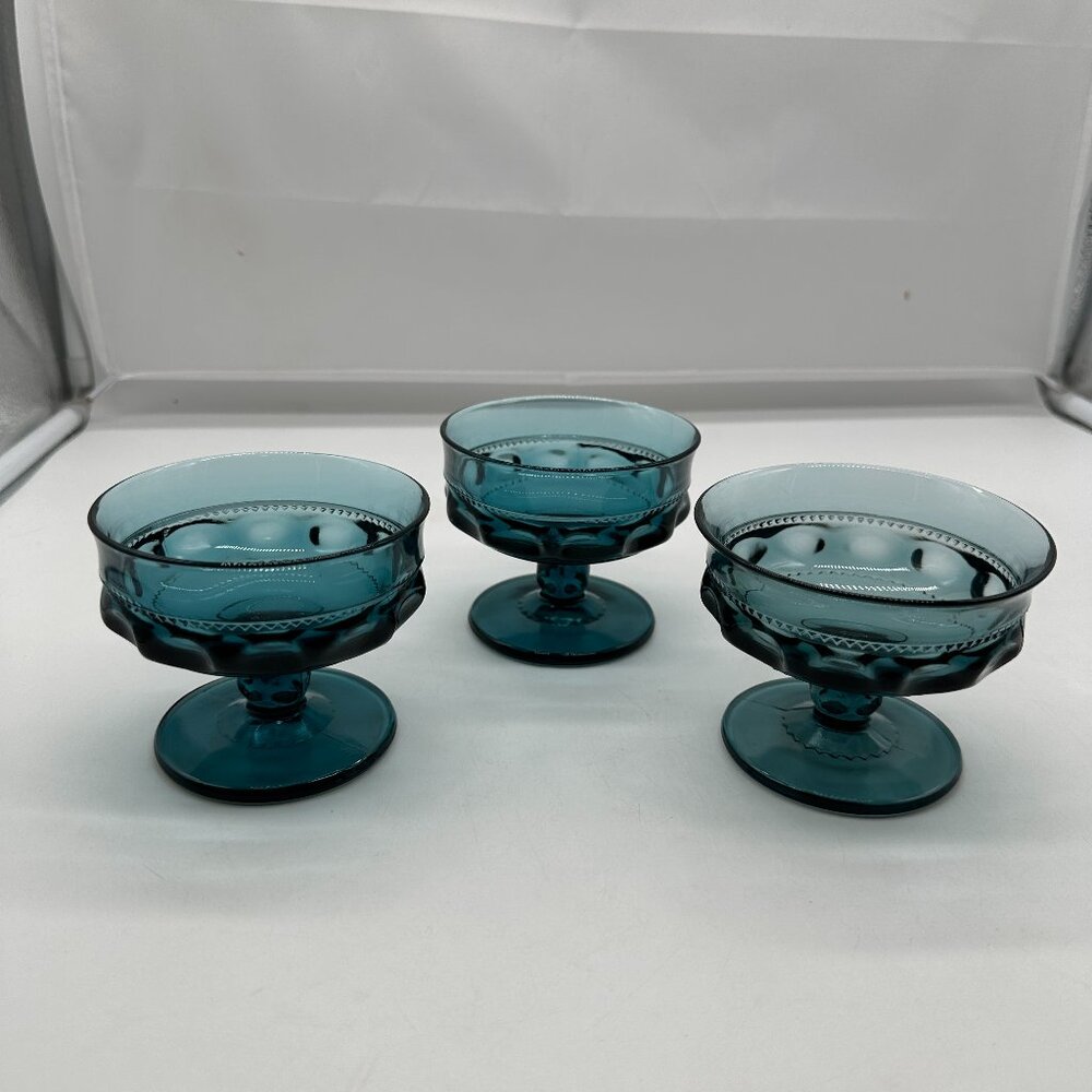 Set of 3 Colony Color Crown Blue Champagne Tall Sherbet Glasses Glass Vintage
